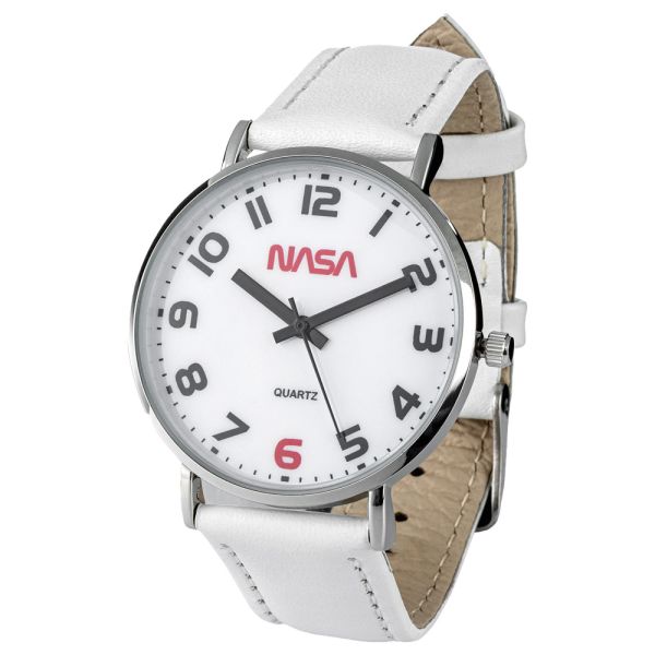 NASA Damen-Armbanduhr - Echtlederarmband Weiß