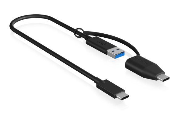 IB-CB033, USB-C zu USB-A Kabel + USB-A to USB-C Adapter, 35 cm, USB 3.2 (Gen 2) 10 Gbit/s, schwarz