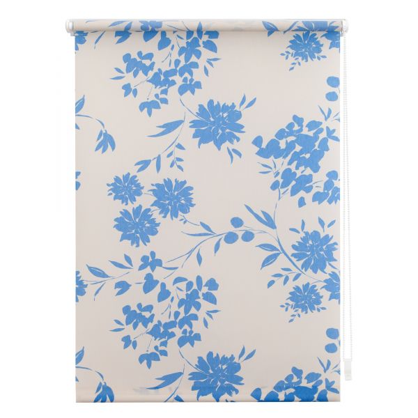 Lichtblick Rollo Klemmfix, ohne Bohren, blickdicht, Vintage Flowers - Weiß-Blau, 90 cm x 180 cm (B x L)