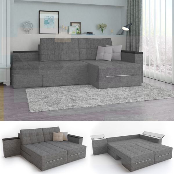 Vicco Ecksofa mit Schlaffunktion 240 x 160 cm Grau - Eckcouch Sofa Couch Schlafsofa Taschenfederke