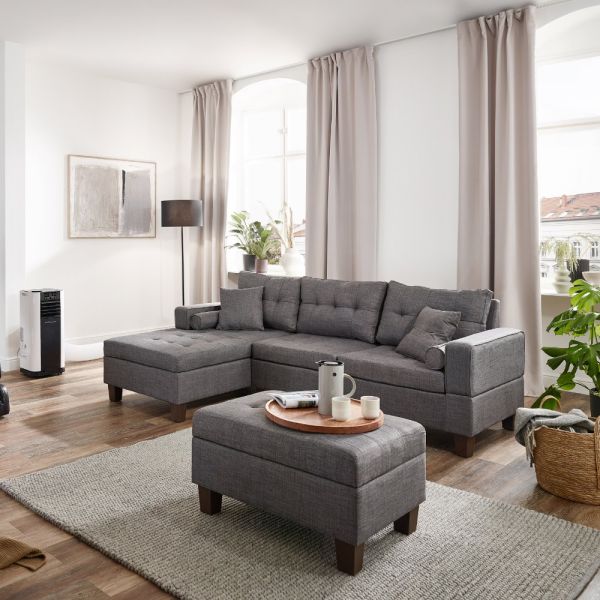 HOME DELUXE Sofa ROM mit Hocker & Stauraum - Grau