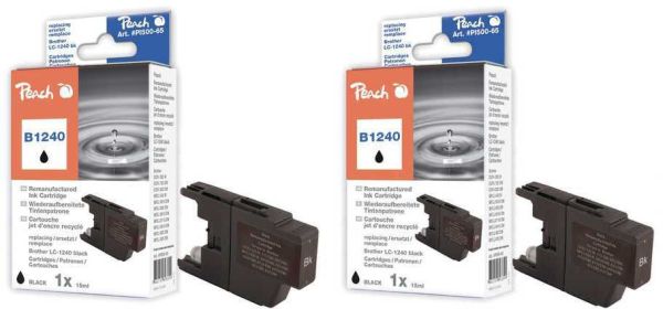 Peach Doppelpack Tintenpatronen schwarz kompatibel zu Brother LC-1240 bk