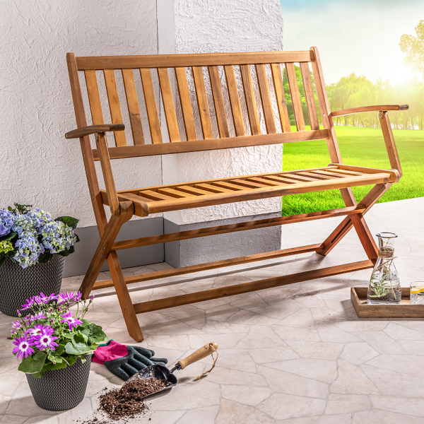 HC Garten & Freizeit 2-Sitzer faltbare Gartenbank Sitzbank aus Akazieholz