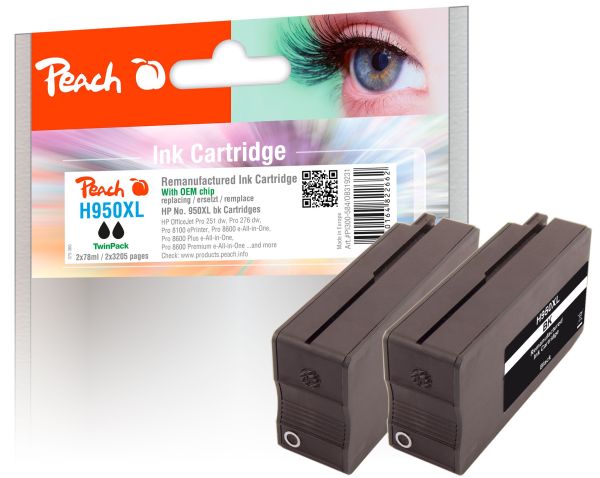 Peach Doppelpack Tintenpatrone, schwarz HC kompatibel zu HP No. 950XL, CN045AE