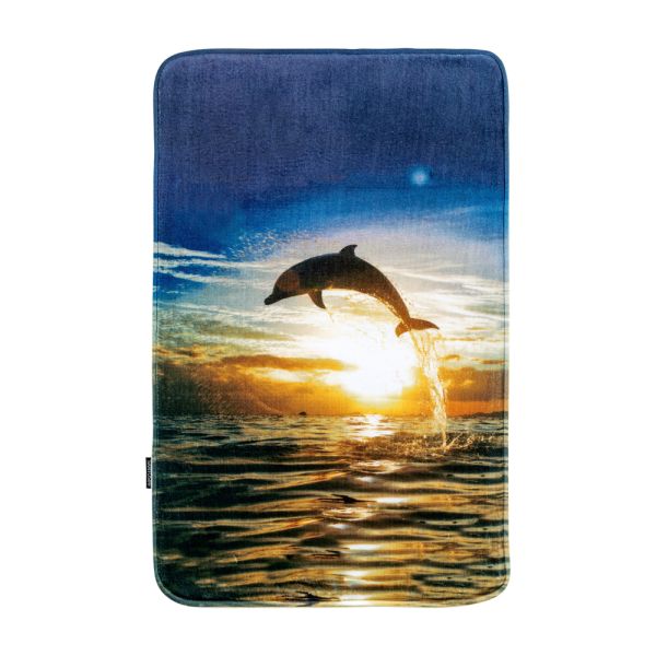 Santosini Weichschaum-Badematte Eckig, ca. 50 x 80 cm - Delfin im Sonnenuntergang