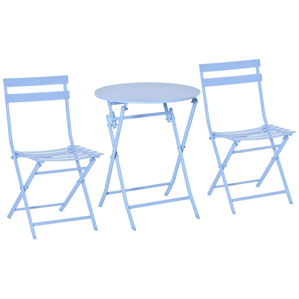 3-tlg. Gartenset Garnitur Bistrotisch mit 2 Stühlen für Hof Garten klappbar Hellblau