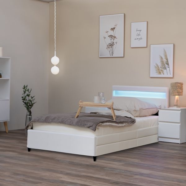 HOME DELUXE LED Bett NUBE mit Schubladen - 90 x 200 cm Weiß
