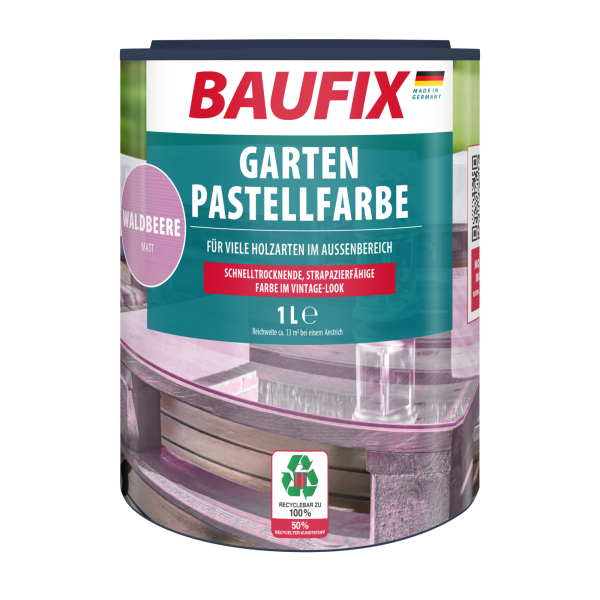 BAUFIX Garten Pastellfarbe waldbeere halbtransparent matt, 1 Liter, Holzfarbe