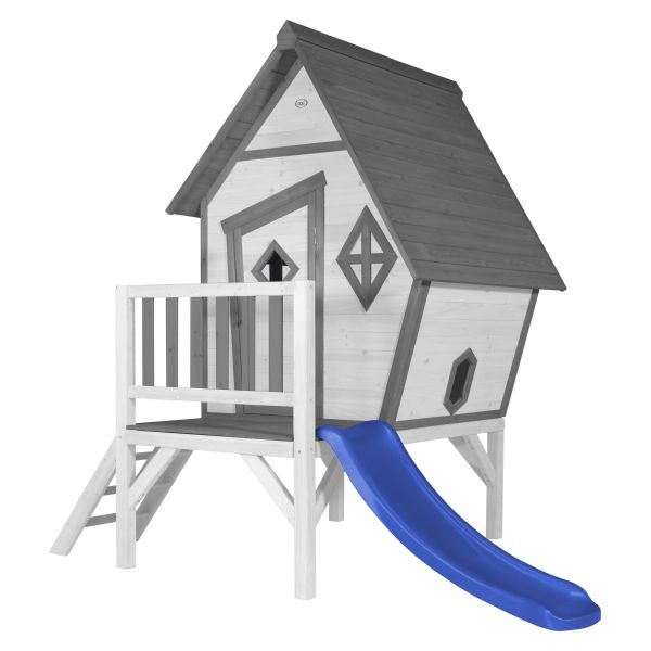 Cabin XL Spielhaus Grau/weiß - Blaue Rutsche