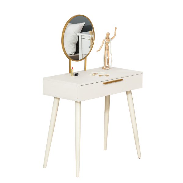 HOMCOM Schminktisch Frisiertisch modern Kosmetiktisch mit Spiegel Schublade Schlafzimmer Holz Weiß 8