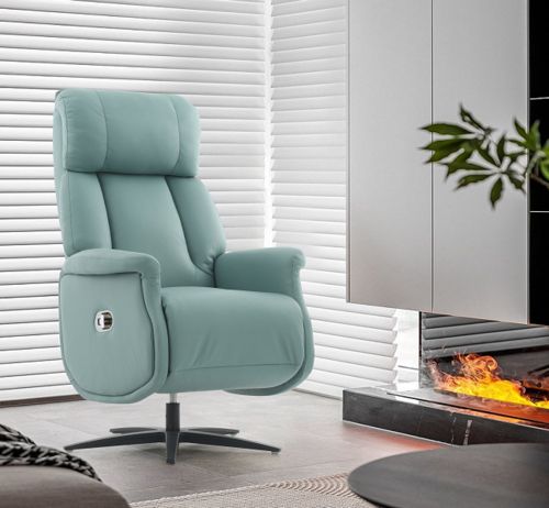 Happy Home Relaxsessel mit Liegefunktion Lederoptik & schwarze Füße hellblau