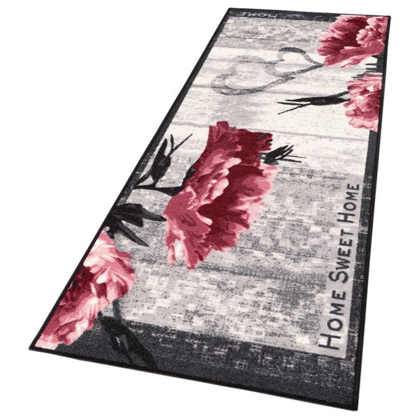 Lifetex Teppichläufer, ca. 67 x 180 cm - Sweet Home Grau / Blumen Rosé