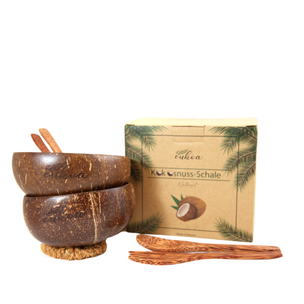 2 Umweltfreundliche Müslischalen Kokosnussschalen 2er Set mit Besteck | aus echter Kokosnuss | Breis