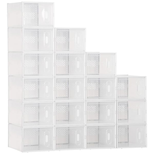 HOMCOM DIY Schuhbox Schuhkartons mit 8 Fächern Aufbewahrungsbox Transparent