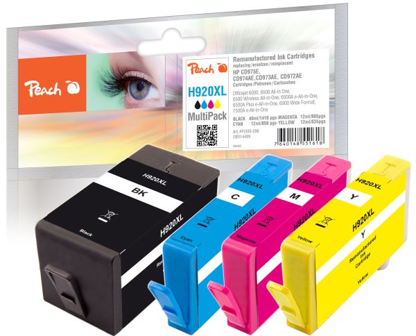 Peach Spar Pack Tintenpatronen mit Chip kompatibel zu HP No. 920XL