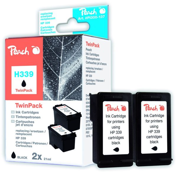 Peach Doppelpack Druckköpfe schwarz kompatibel zu HP No. 339, C8767E