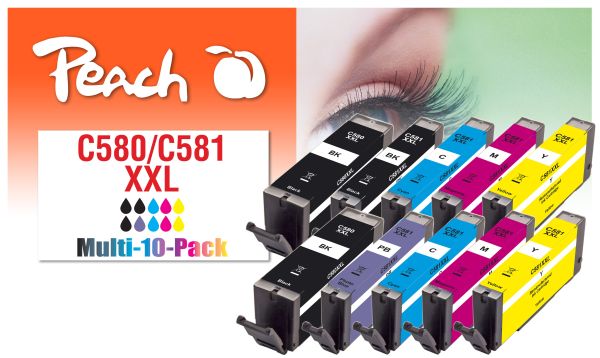 Peach 10er-Pack Tintenpatronen ersetzt Canon PGI-580XXL, CLI-581XXL