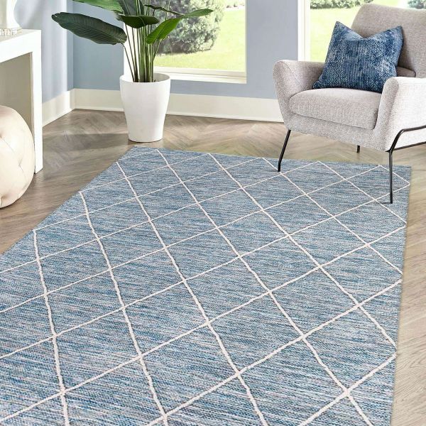 HOMCOM Teppich aus Baumwolle Blau 140 x 70 x 0,7 cm