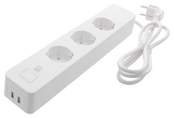 DELTACO Smart Home 3er Steckdosenleiste mit 2 USB Ports, weiß