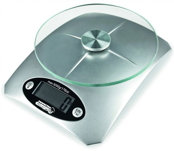 Powerstar Digitale Design-Küchenwaage mit Glasteller Silber