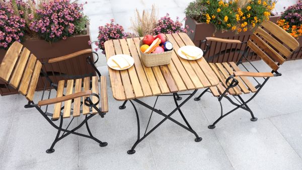3 teiliges Outdoor-Klappstuhl-Set aus Akazienholz
