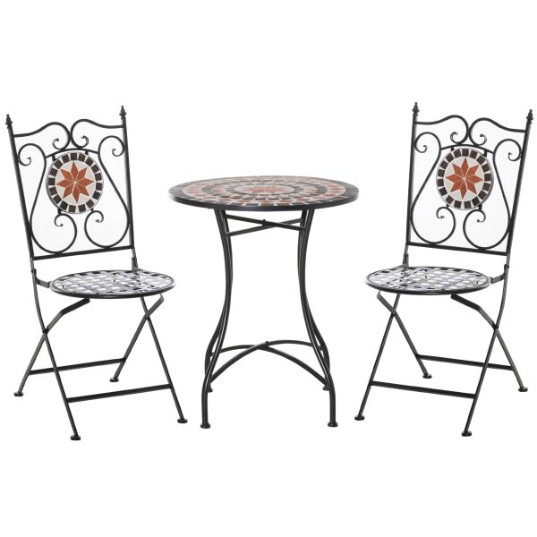 Garten Sitzgruppe 3-teilige Mosaiktisch Essgruppe Balkonmöbel Set Gartenmöbel-Set 1 Tisch+2 faltbare