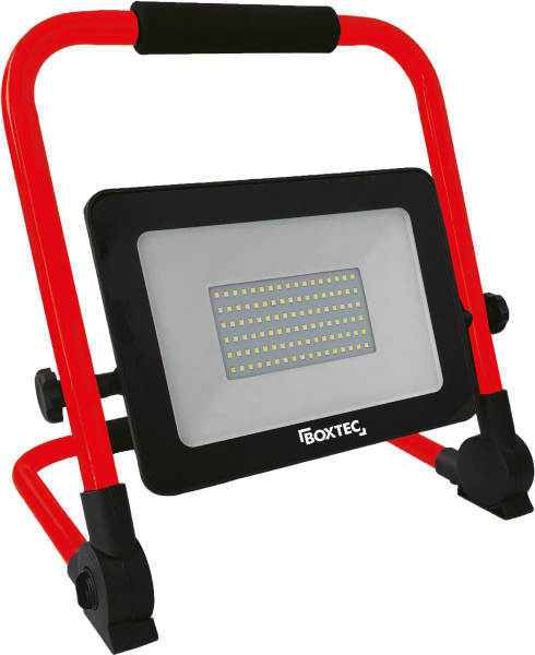 BOXTEC LED Strahler Baustrahler AKKU 50W, 3500lm, 6500K, IP54 , verstellbar, faltbares Bodengestell