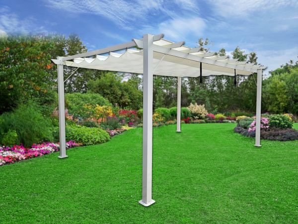 CHILLROI Outdoor Aluminium Pavillon/Pergola 17,67 m² mit verstellbarem Sonnensegel grau / weiss