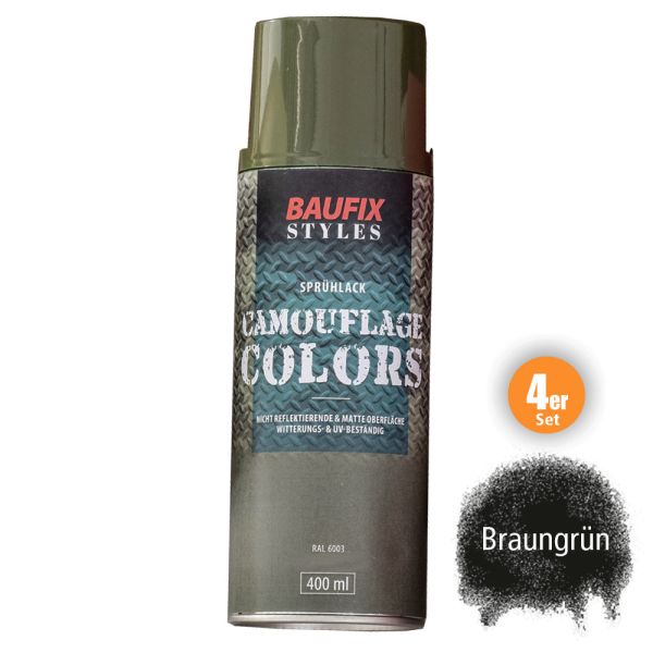 Baufix Camouflage-Sprühlacke - Braungrün, 4er-Set