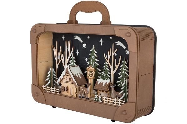 MyFlair Wooden Laser Cut Suitcase LED Decoration