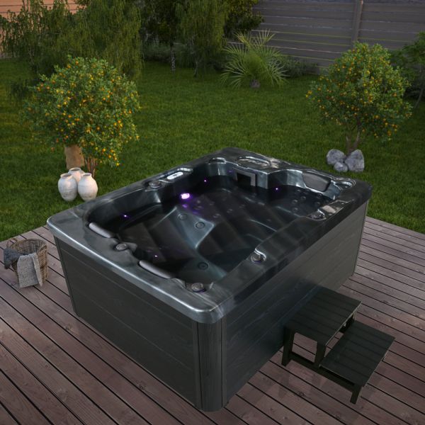 HOME DELUXE Outdoor Whirlpool BLACK MARBLE inkl. Treppe und Thermoabdeckung