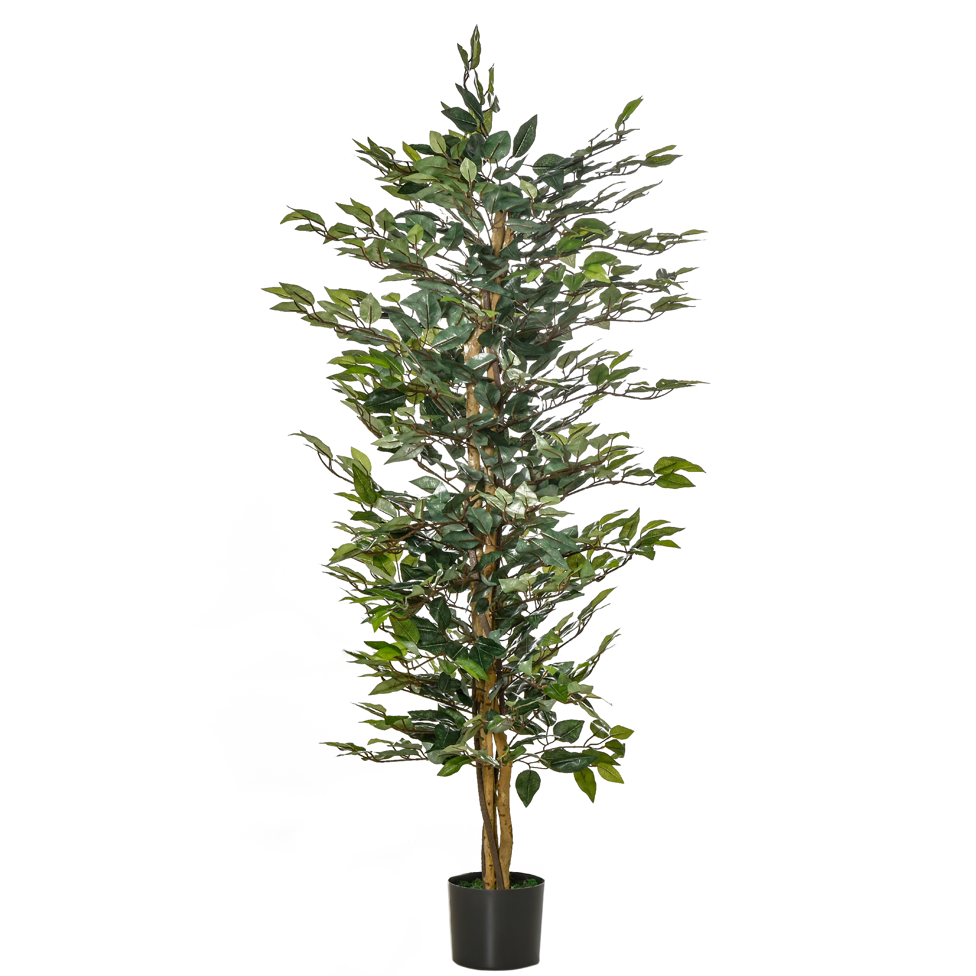drinnen für Norma24 Ficus-baum draußen Büropflanze cm und Dekopflanze | 150 künstliche Kunststofftopf künstlicher Pflanzen Kunstpflanze HOMCOM Zimmerpflanze