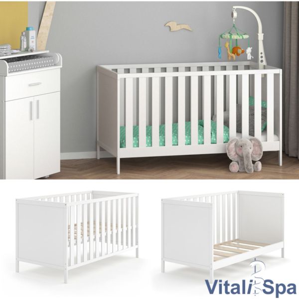 VitaliSpa® Babybett JONAS 70x140cm Gitterbett Umbaubett Kinderbett umbaubar weiß