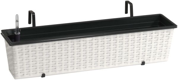 Polyrattan Balkonkasten inkl. Aufhängung, 80 x 19 x 18 cm, mit Bewässerungssystem, weiß