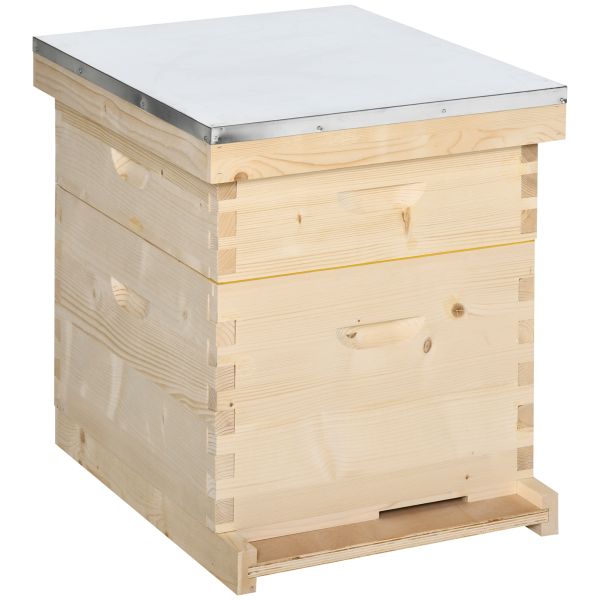 Outsunny Bienenbeute Bienenstock mit 10 Rähmchen aus Massivholz inklusive Gehäuse Imkereibedarf Natu