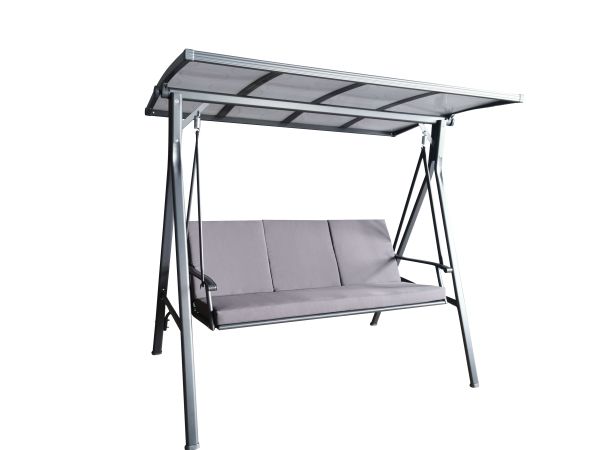 HC Garten & Freizeit Gartenschaukel 3-Sitzer Hollywoodschaukel mit Dach grau