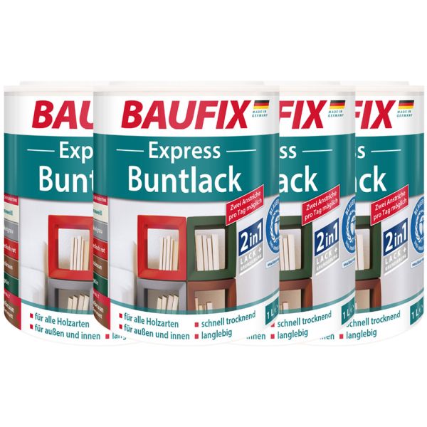BAUFIX Express Buntlack 2 in 1, dunkelgrau, 4er Set