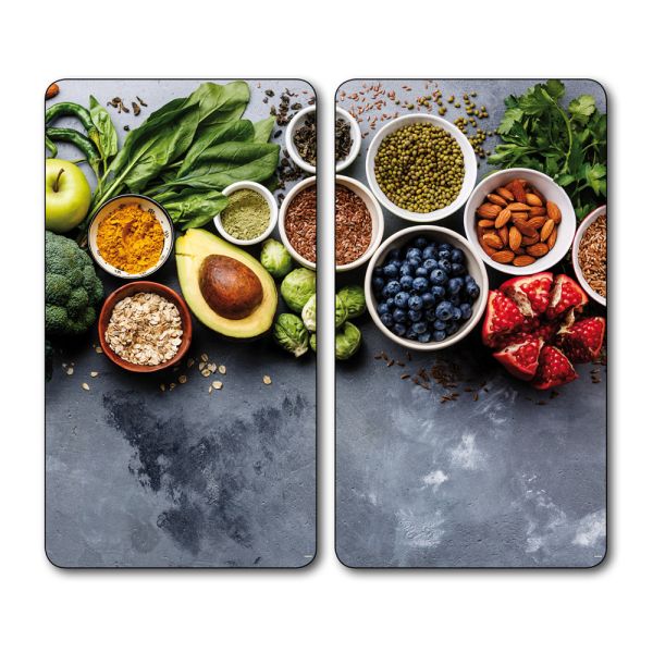 Kesper Multi-Glasschneideplatte, 2er Pack, Motiv: Healthy Kitchen
