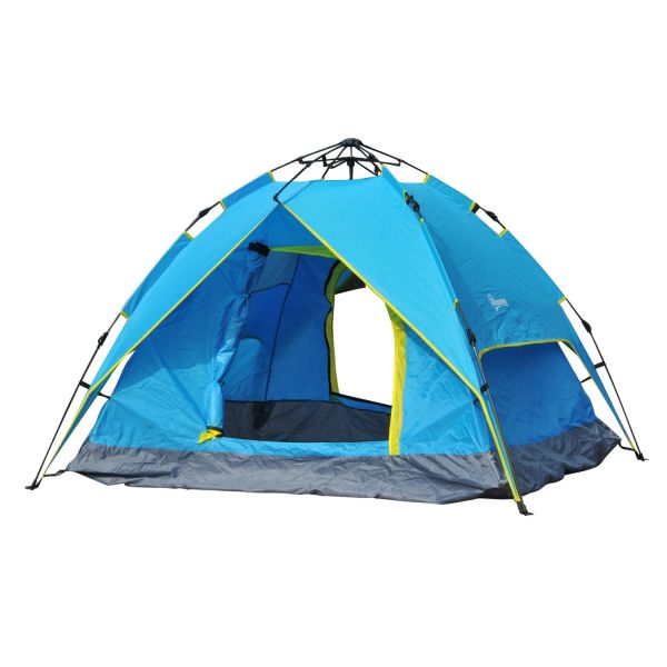 Campingzelt Sekundenzelt Pop Up Zelt Strandzelt Automatisch 3-4 Personen (Blau+Gelb)