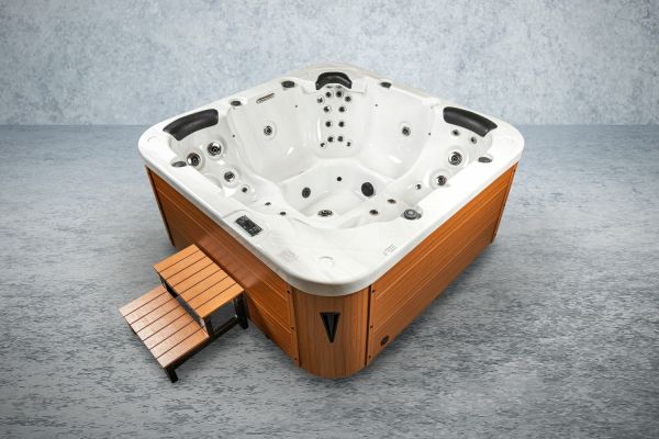 Outdoor-Whirlpool 215x215 cm für 5 Personen mit 53 Massagedüsen Heizung Farblicht und Thermoabdeckun